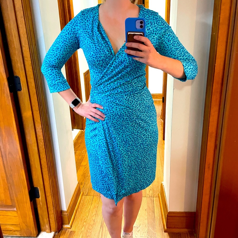 DVF blue silk wrap dress perfect condition size small 4-6